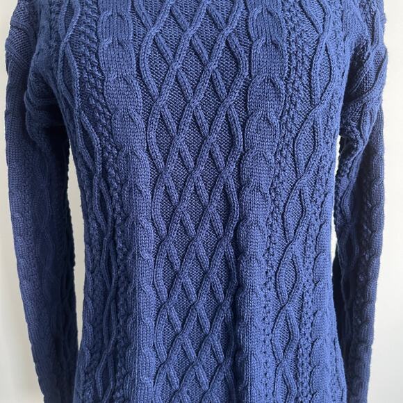 J.Crew Factory Cable Knit Sweater Round Neck Preppy Classic Navy Blue Small NWT - Picture 2 of 8